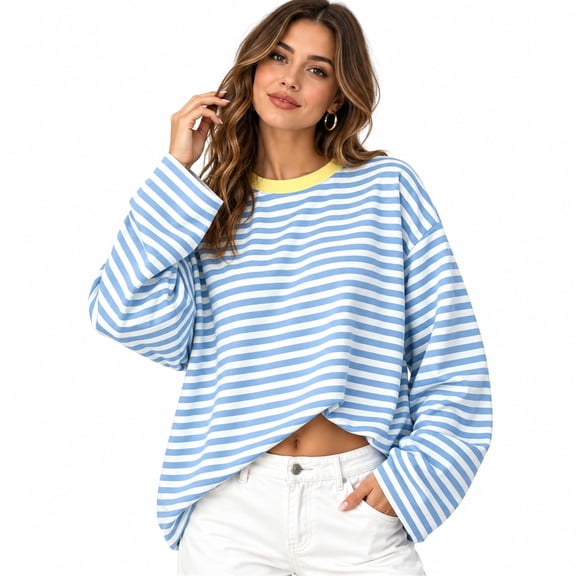 HIOK Soft Oversized Crewneck Top, 2026 Y2K Long-Sleeve T-Shirt for Weekends, Travel, Shopping and Layered Fall Looks
