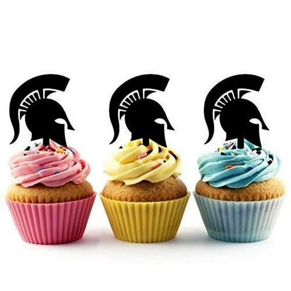 Whimsical Practicality's Spartan Helmet/Roman Sparta Silhouette Acrylic Cupcake Toppers 12 pcs