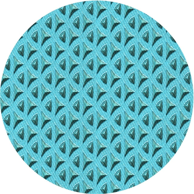 Ahgly Company Machine Washable Indoor Round Transitional Bright Cyan Blue Area Rugs, 4' Round