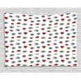 thumbnail image 1 of Emoji Tapestry, Beauty Illustration of Open and Close Eyes in Hand Drawn Style with Hearts and Lips, Wall Hanging for Bedroom Living Room Dorm Decor, 60W X 40L Inches, Multicolor, by Ambesonne, 1 of 2