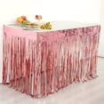 thumbnail image 1 of Nvzi Juego de 5 faldas de mesa con flecos de papel de aluminio metálico de 29 x 108 pulgadas (9 pies de largo) de color oro rosa, faldas desechables de oropel para carrozas de desfile, boda, 1 of 4