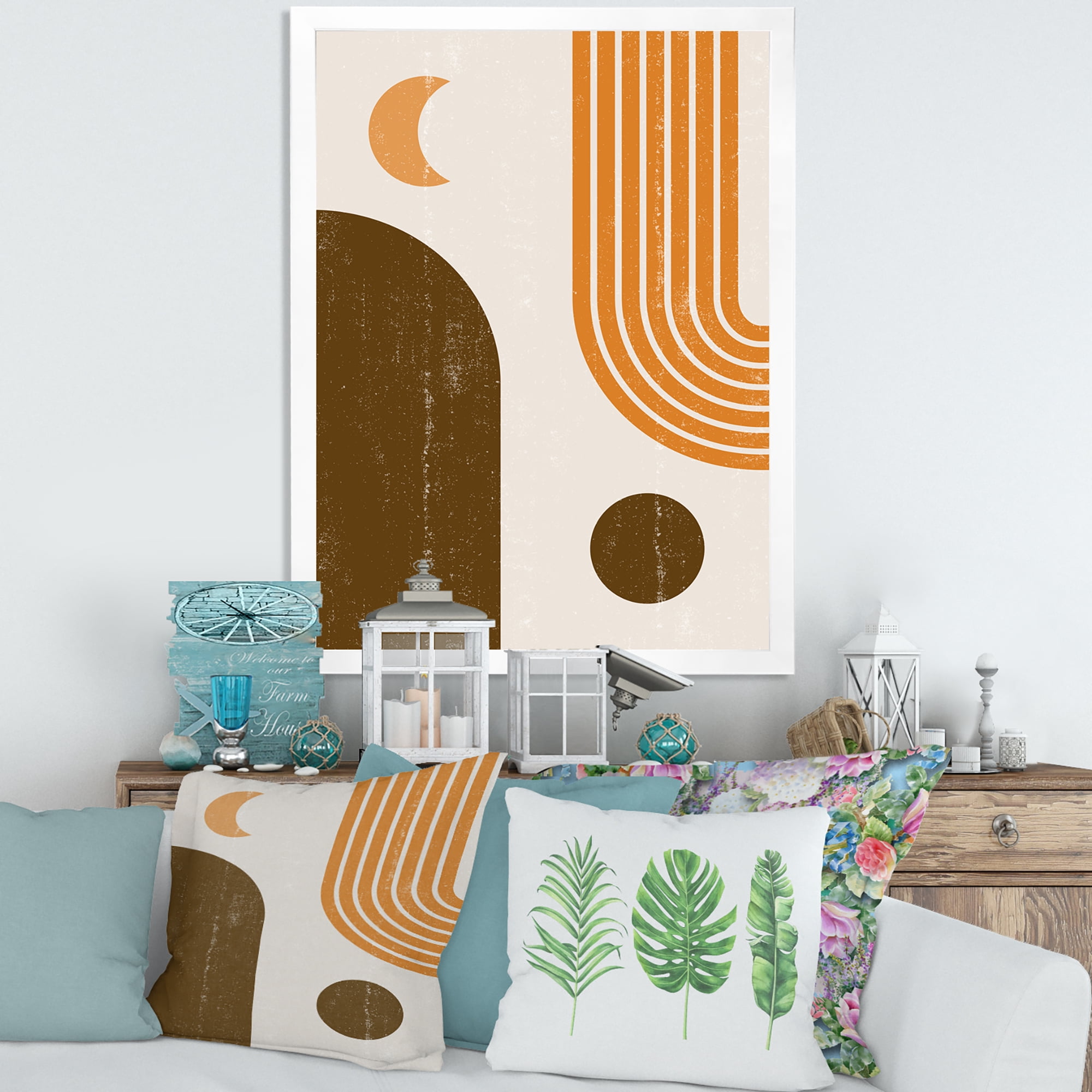 Designart 'Rainbow In Earth Tones Abstract Geometric Art' Modern Framed Art Print