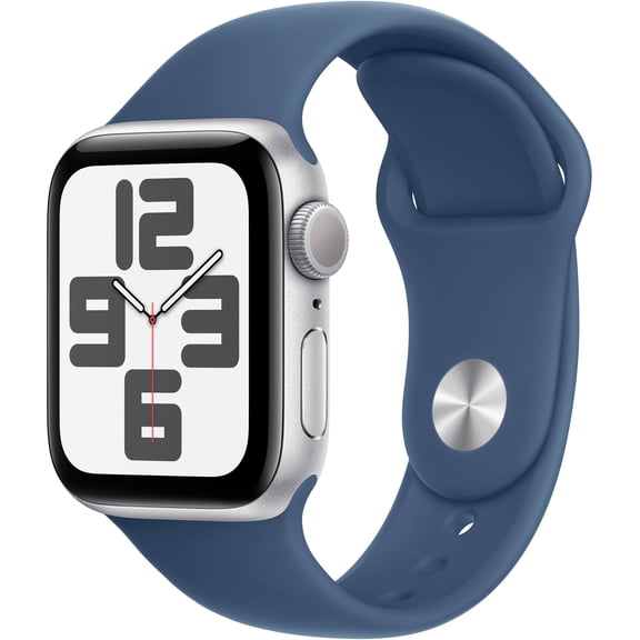 Pre-Owned Apple Watch SE (2nd Gen) [GPS + Cellular] Smartwatch with 44mm Aluminum Case with Denim Sport Band - M/L. Fitness & Sleep Tracker, Crash Detection, Heart Rate Monitor - Silver (Fair)