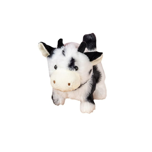 Peluche de vaca de pelo corto y suave, juguete interactivo con movimiento y sonido, simpático animal de granja para niños