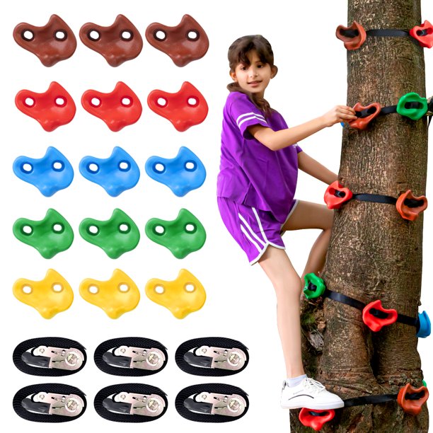 Sekkvy 15 Tree Climbing Holds for Kids And Adults with 6 Ratchet Straps