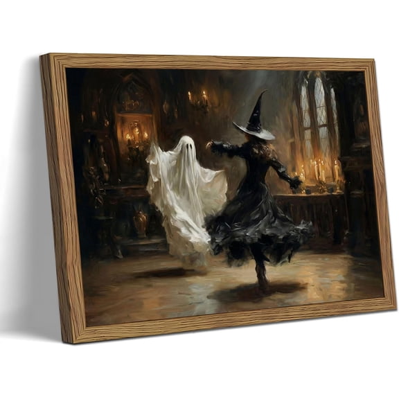 Witch Dancing Ghost Halloween Wall Art Print, Vintage Decor