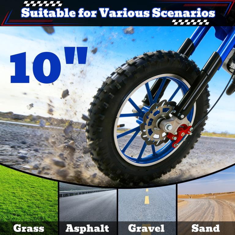 Mohsoe 49cc 2-Stroke Mini Motocross Bike, Gas Powered Kids Dirt Bike with Front & Rear Disc Brakes, 10in Inflatable Off-Road Tires, Alloy Handlebars, Inverted Hydraulic Suspension, Max Speed 40KM/H