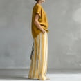 thumbnail image 4 of Textilo Outfits 2 Piece for Women Cotton Linen Striped T-Shirts Pants Outfits Short Sleeve Wide Leg Set Travel Summer Vacation Loose-Fit Walking Wear,Yellow S, 4 of 5