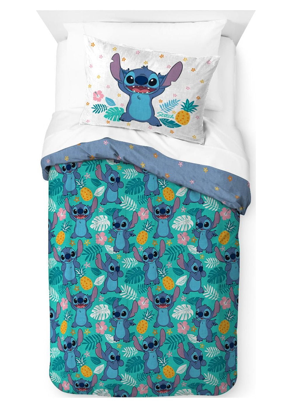 Lilo and Stitch Hawaiian Denim Kids 2-Piece Twin/Full Comforter Set, Reversible, Microfiber