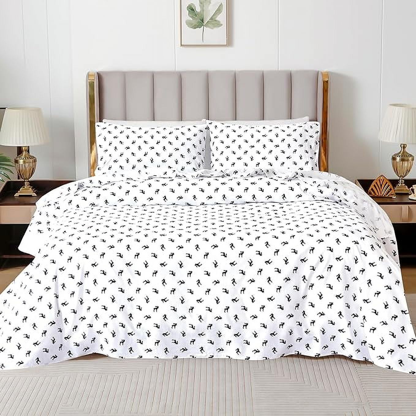 Elegant Comfort - 4 PIECE Holiday Christmas Flannel Cotton Sheet Set, Deep Pocket Fitted - Twin XL, Black Elk