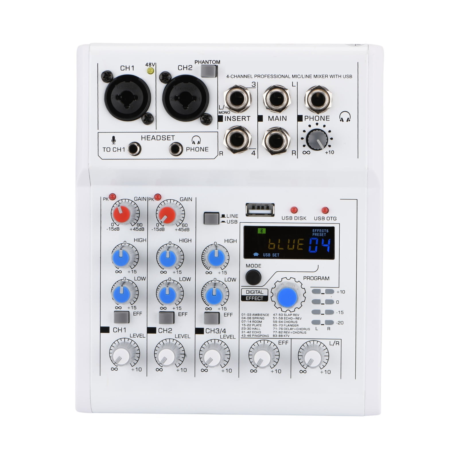 4 Channel DC 5V Mobile Computer USB Play and Record 88 DSP Effects Echo Reverb Personal Mixer