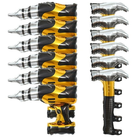 12 Pcs Tool Aluminum Film Balloon Hammer Construction Party Balloon Color Balloons Birthday Party Decoration