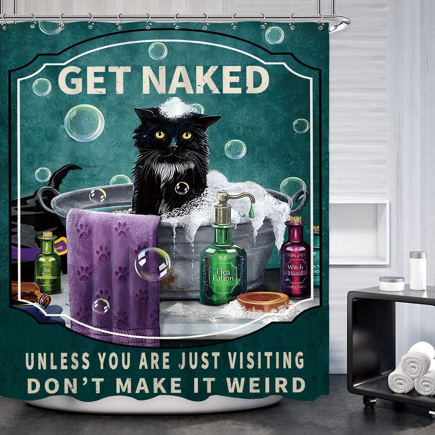 JOOCAR Funny Cat Shower Curtain 72Wx72L Inch Get Naked Shower Curtain