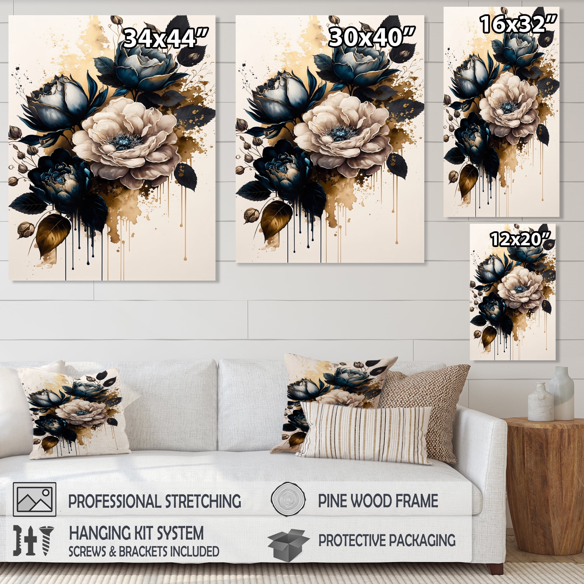 Designart Black And White Rose Design II Canvas Wall Art