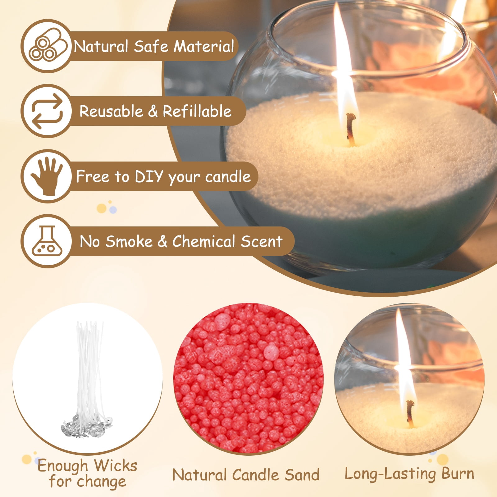 Pearled Sand Candles with 50 Pcs Wicks 21Oz / 600g Candle Beads Refillable Powder Sand Wax Making Kit for Thanksgiving Christmas Wedding Party DIY Home Crafts, Red