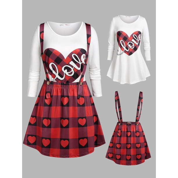 Dos Piezas de Falda Suspender Talla Extra Estampado Corazón Rosegal Faldas Tallas Grandes