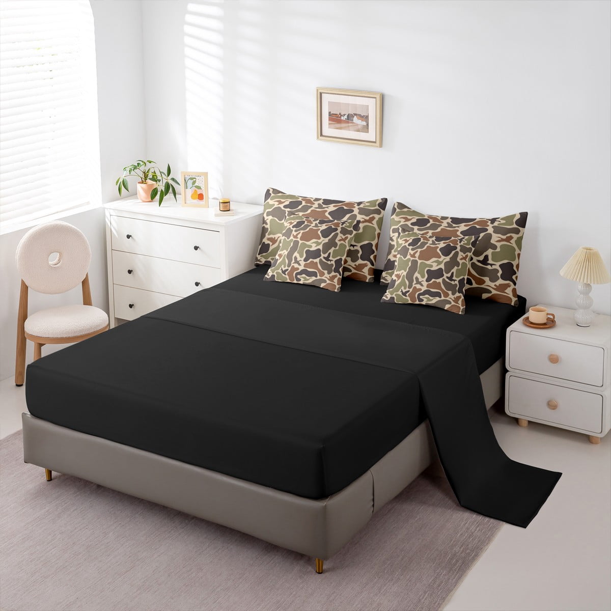 Manfei Mallard Duck 7pcs Bedding Comforter Set,Rustic Camouflage Queen Bedding Sets Super Cozy,Abstract Vintage Queen Sheet Sets,Breathable Animal Home Decor,Reversible