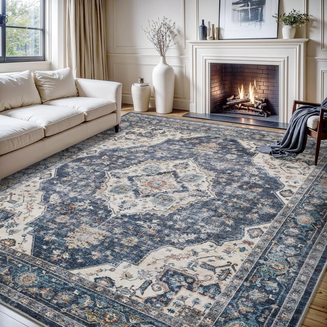 -Runner Rug X Rugs for Living Room- Machine Washable Rug-Soft Living Room Rug-Vintage Non Slip Carpet-Rugs for Bedrooms Dining Office