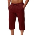 thumbnail image 2 of BVOFAR Capri Pants for Men Below Knee Length Elastic Waistband Work Crop Trousers Casual Summer Drawstring Capris with Pockets Wine M, 2 of 8