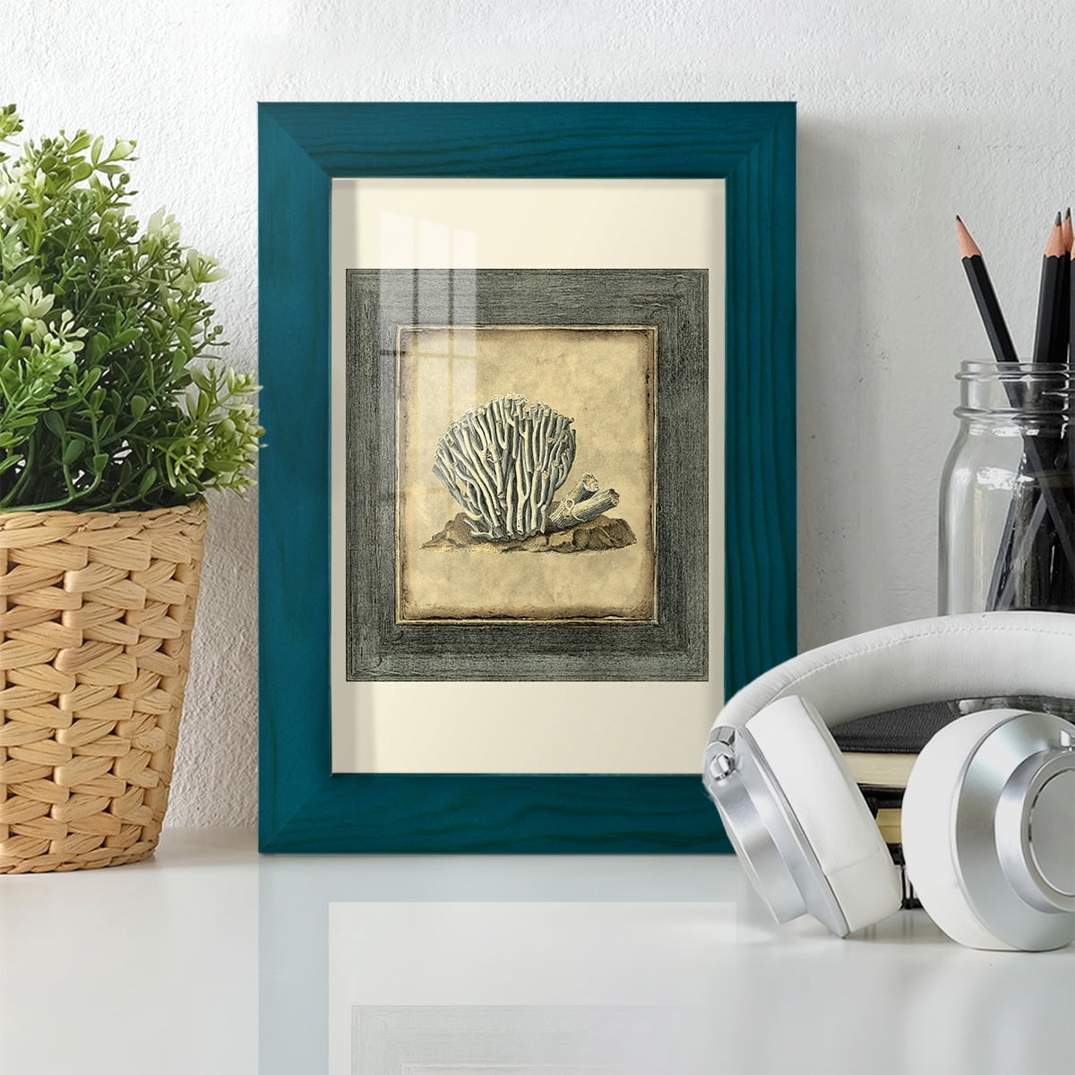 Mini Exotic Coral IX (U) - Framed Print w/glass - Ocean Blue
