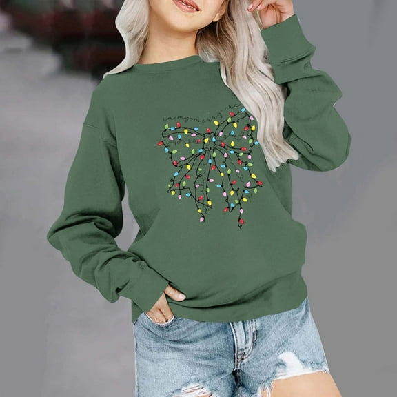 Bnwani Christmas Toddler Crew Neck Sweatshirts Girls Long Sleeve Casual Print Green Size 2-3t