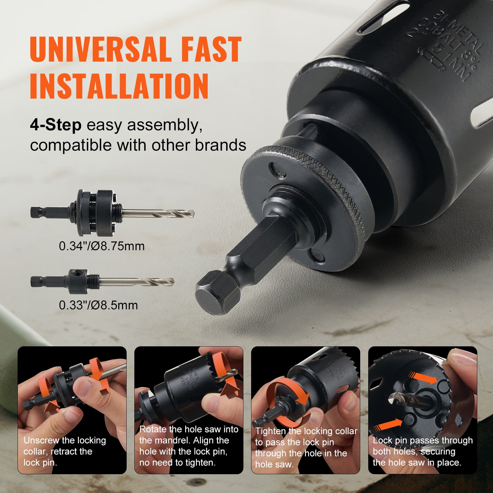 VEVOR Bi-Metal Hole Saw Kit, 18PCS Hole Saw Set with 3/4" to 4-1/2", 6 Drill Bits, M42 Hole Saw Set with High Strength Hard Alloy Steel, Mandrels, Hex Key, Drill Bits for Metal, PVC Board, Wood