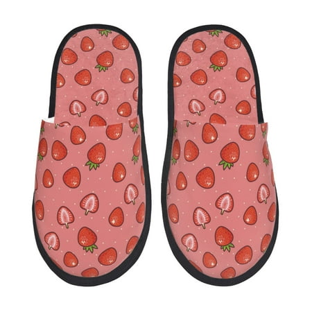 Balery Red Strawberry Slient Indoor Furry Fleece Comfort House Shoes Soft Non-Slip Home Shoes Cotton slippers House Slippers-- Large