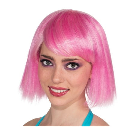 Adult Womens 80s Short Candy Chic Pink Rave Dance Costume Straight Wig