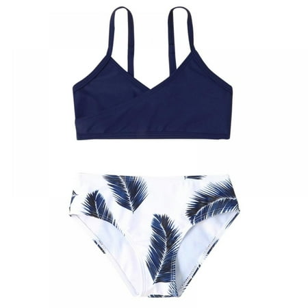 

BULLPIANO Teen Girls Swimsuits Two-Piece Swimsuit V-Neck Bikini Swimsuit Solid Color Adjustable Shoulder Straps Sport Bikini