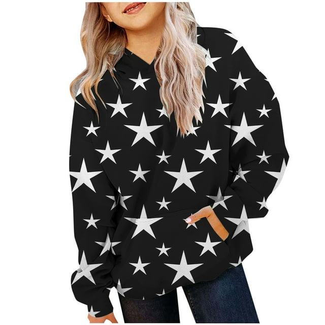 FAOWME Sweat à Capuche Imprimé à Manches Longues pour Filles Chandail Noir 2-3 Ans