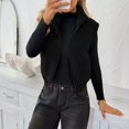 thumbnail image 7 of Womens Fleece Zip Up Vest Stand Collar Sleeveless Cropped Sherpa Waistcoat Casual Outerwear Layering Jacket for Fall Winter Daily Commute Outing,XL,Black, 7 of 7