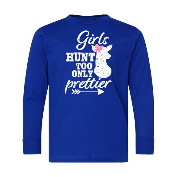 Inktastic Hunting Girls Hunt Too Only Prettier with Doe and Arrow Long Sleeve Youth T-Shirt