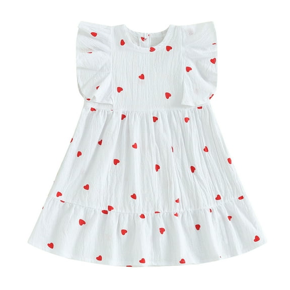 Bagilaanoe Toddler Baby Girl Summer Dress Heart Print Fly Sleeve A-line Dresses 6M 9M 12M 18M 24M 3T Kids Casual Swing Sundress