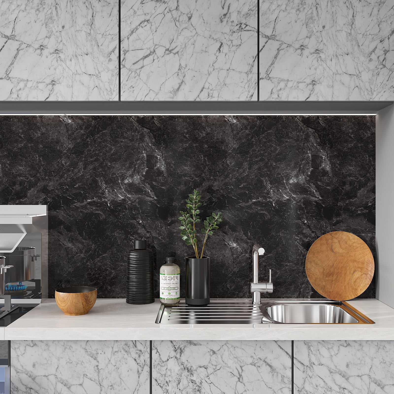 CHIHUT Marble Countertop Peel and Stick Waterproof Light Black Marble Contact Paper for Countertops Self Adhesive Removable Wallpaper for Renters Vinyl Countertop Wrap for Table Furniture 17.7''x100''