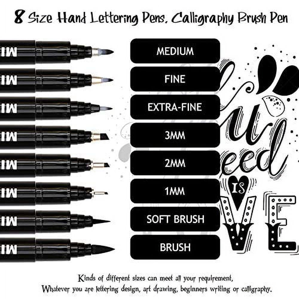 Hethrone Calligraphy Pens Hand Lettering Pens 8 Size Black