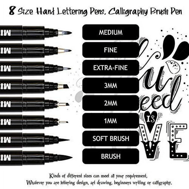 Dainayw Hand Lettering Pens, Calligraphy Brush Pen, 8 Size Black Markers Set for Artist Sketch, Technical, Beginners Writing, Art