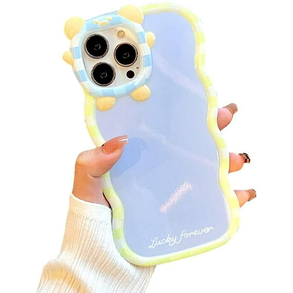Fashion Women Case for iPhone 13 Pro Cartoon Design, Cute Case Lovely Kawaii Girls Case for iPhone 13 Pro with Curly Wave Frame and Color Back, Soft TPU Protective Phone Case for iPhone 13 Pro