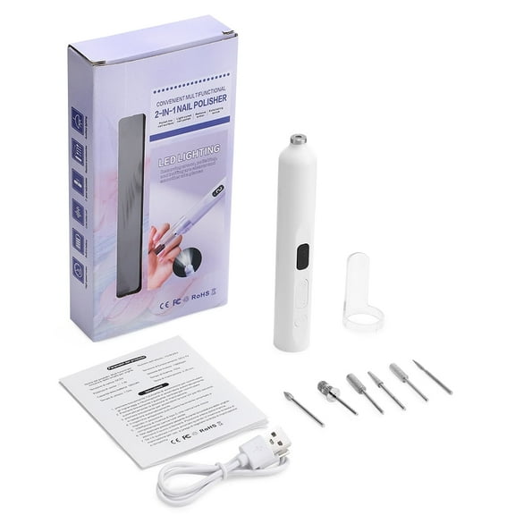 Cordless Electric Nail Drill with 360° Ring Light, Portable Nail File Kit for Acrylic, Gel Nails, Portable Home Manicure Kit for Manicure and Pedicur (White)
