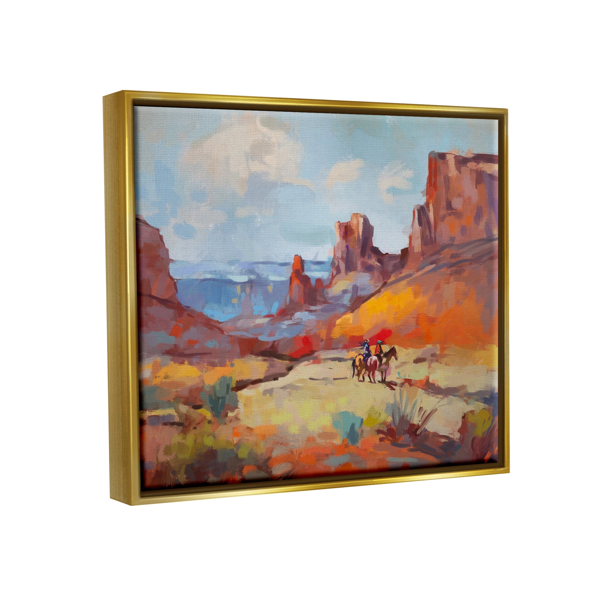 Stupell Industries Canyon Cowboys Painting Landscape Painting Gold Floater Framed Canvas Art Print Wall Art, 31 x 25