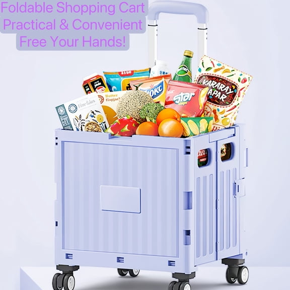 Light Purple Foldable Heavy-Duty Utility Cart with Swivel Wheels