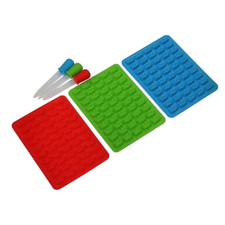 INTSUPERMAI 3 Packs 50 Cavity Silicone Gummy Bear Mold with 3 Droppers Gummy Candy Molds