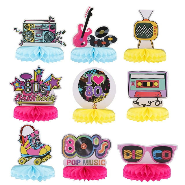 9pcs Honeycomb Centerpieces 80s Party Decorations Back to 80's Party Decor Favors