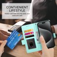 thumbnail image 3 of PU Leather Case Compatible with iPhone 12/12 Pro, Classic Kickstand/Cover/Wallet/Flip Magnetic Protective Case with Card Slots & Horizontal Stand Phone Case for iPhone 12/12 Pro, Mint, 3 of 7