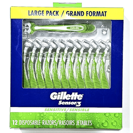 Gillette Sensor 3 Sensitive 12 Disposable Razors Large Pack Comfort gel.