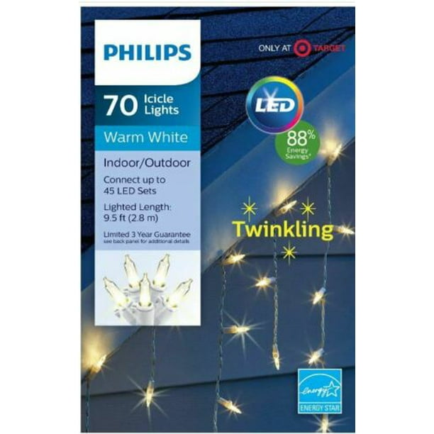 Philips 70ct Christmas LED Icicle String Lights Warm White Twinkle