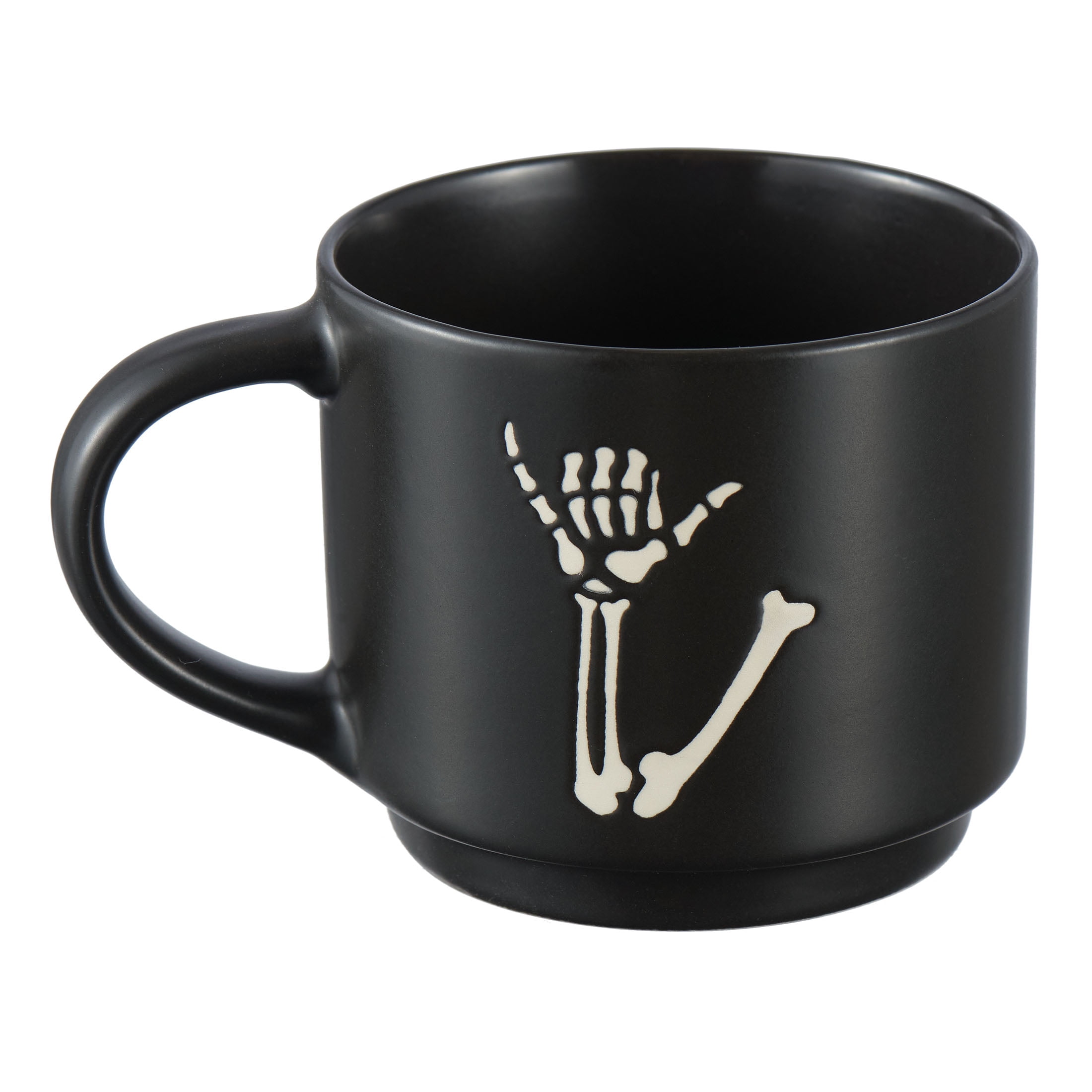 Halloween 12-Ounce Black Skeleton Hand Stoneware Stackable Mug Set with Iron Rack, by Way To Celebrate