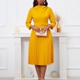 thumbnail image 2 of AURA Elegant Pleated Midi Dress With Belt High Waist Solid Color Zipper Work Office Style, 2 of 10