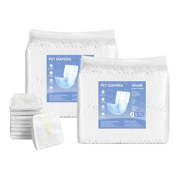 VEVOR Disposable Male Dog Diapers, Super Absorbent Male Dog Wraps, 360 ° Leak-Proof Belly Bands with Wetness Indicator for Doggies in Heat, Training, Incontinence - S, 96 Count (2 Packs of 48)