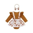 thumbnail image 2 of Qiylii Baby Girl Bodysuit, Floral Suspenders Skirt Splicing Romper + Hairband, 2 of 7
