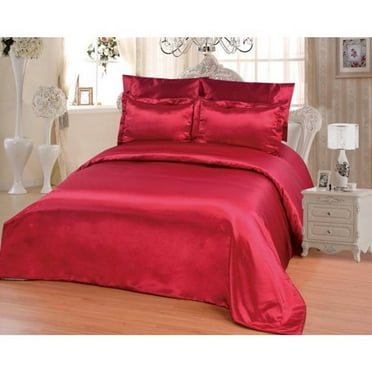OctoRose 6 PCS Duvet Sheet Set Supreme Quality Sexy Silky Satin 1 Large Size Double heads Zipper Duvet Cover 1 Fitted Sheet 2 Pillow case 2 Pillow Shams